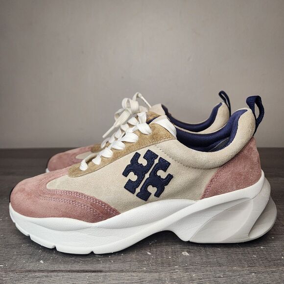 Tory Burch Good Luck Trainer Sneakers Pick Tan Suede Shoes Womens Size 6.5 - Picture 5 of 16